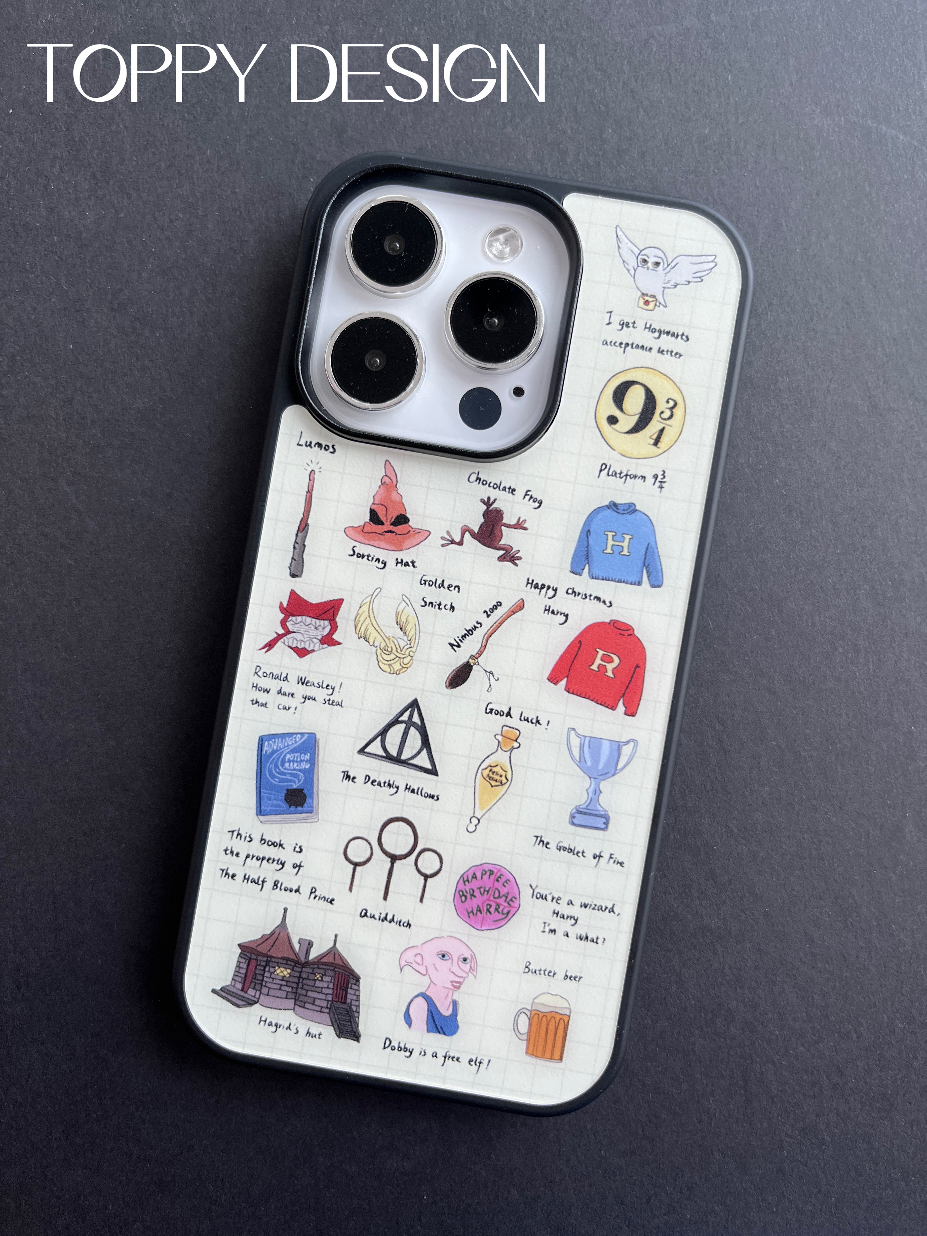 哈利波特手绘可爱创意插画元素多比适用于iPhone黑边磨砂手机壳