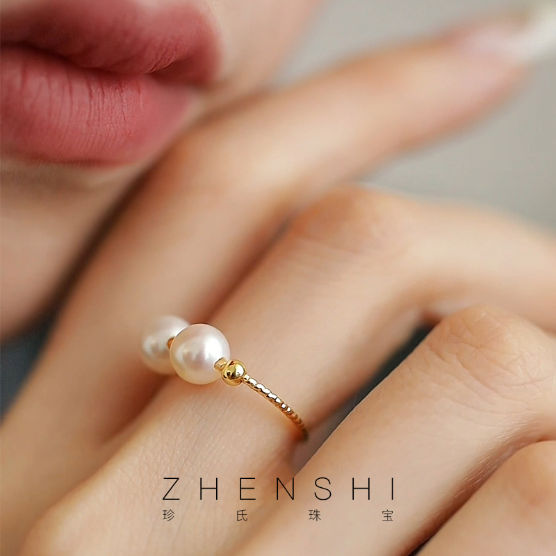 珍氏珠宝天然淡水珍珠戒指开口可调节叠戴银小众设计轻奢食指戒女