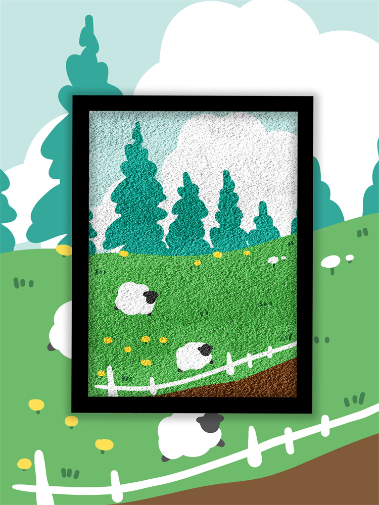 新款春天草原羊群手工DIY纸浆画材料包风景高颜值装饰画礼物