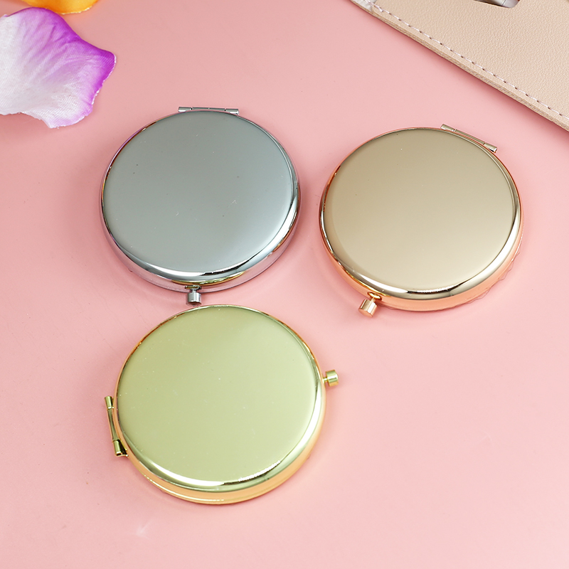 金属化妆镜 双面光亮纯色折叠便携小镜子玫瑰金随身手持金色镜
