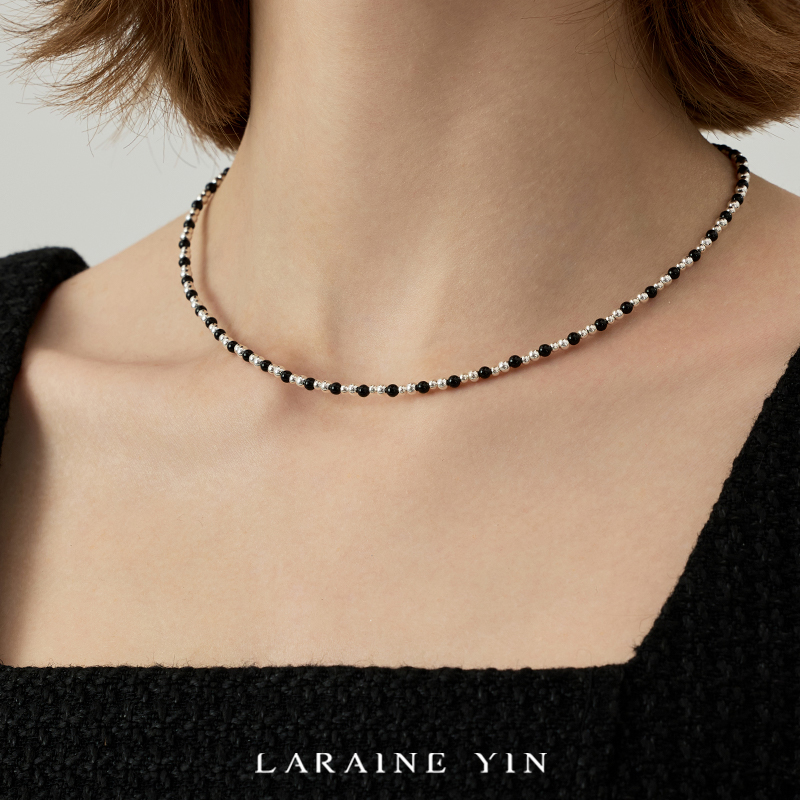 LARAINE YIN高级感小众轻奢黑色串珠项链s925银小圆珠甜酷手链