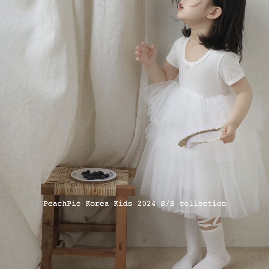 现货{Peach pie}童装24夏 女孩儿童纯色简单拼接网纱短袖连衣裙21