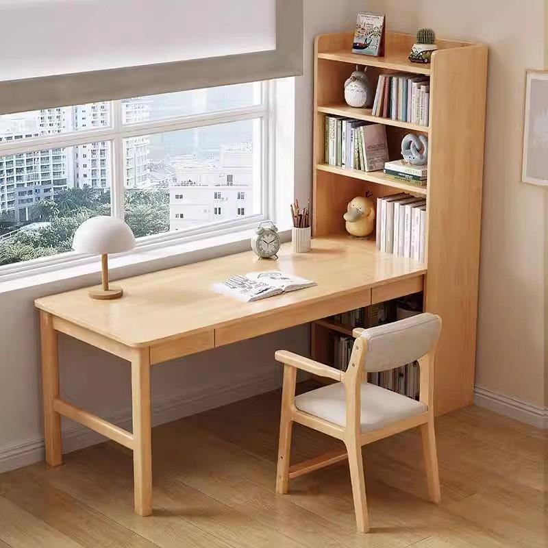 新款式实木家用书桌办公室储物台式电脑桌靠墙斗柜一体橡木转角桌