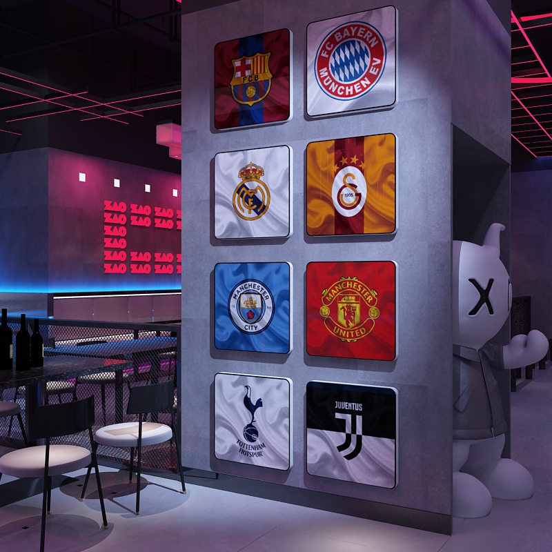 网红清酒吧装饰品场景布置墙面创意贴纸画足球队徽世界杯主题背景