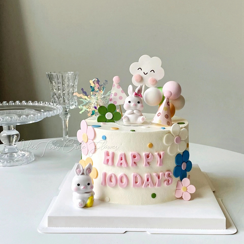 小兔子ins一周岁蛋糕装饰插件可爱卡通兔宝宝生日甜品台烘焙插牌