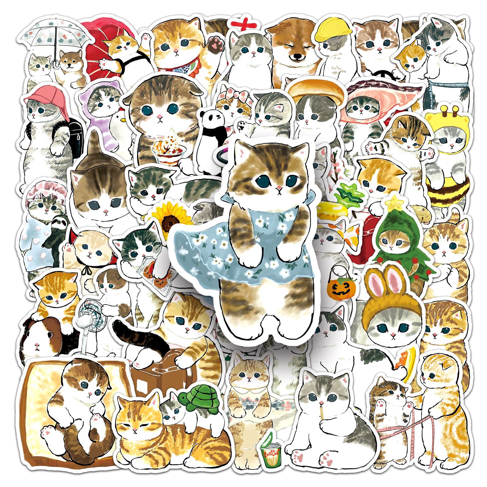 50张手绘小猫咪个性手账贴纸卡通可爱装饰水杯滑板行李箱涂鸦贴画
