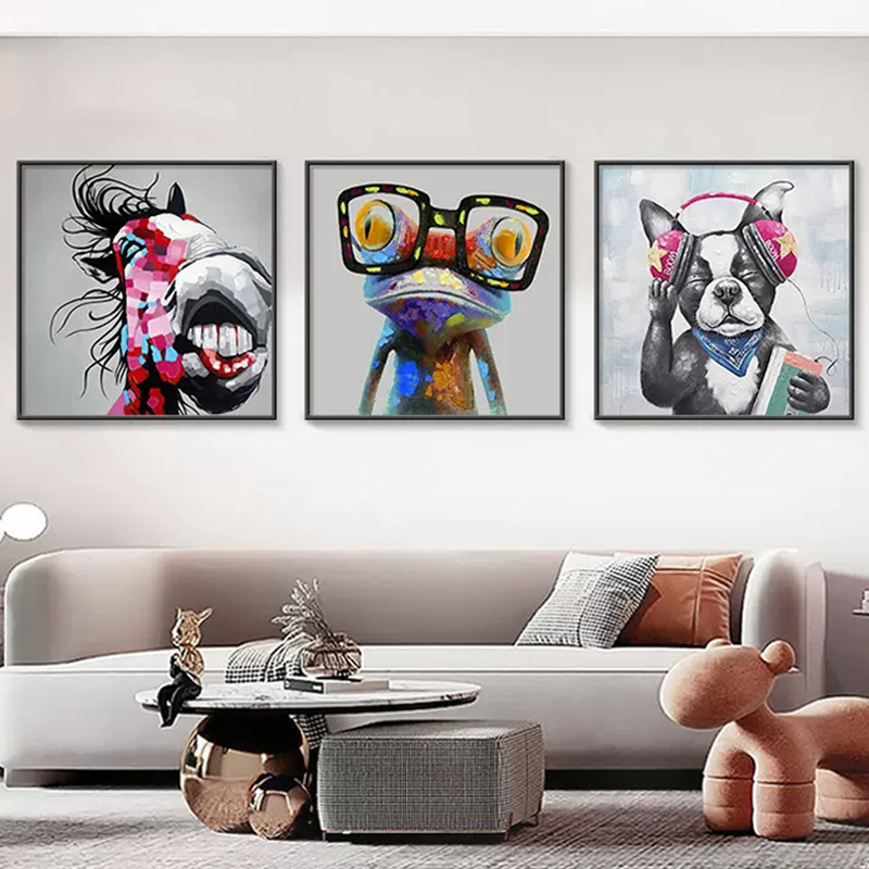 卡通动物卧室装饰画色块狗餐厅客厅沙发背景墙壁画儿童房床头挂画