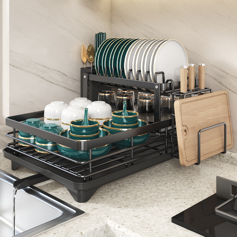 厨房置物架家用碗碟收纳架放盘子沥水架多功能烹饪用具碗柜储物架