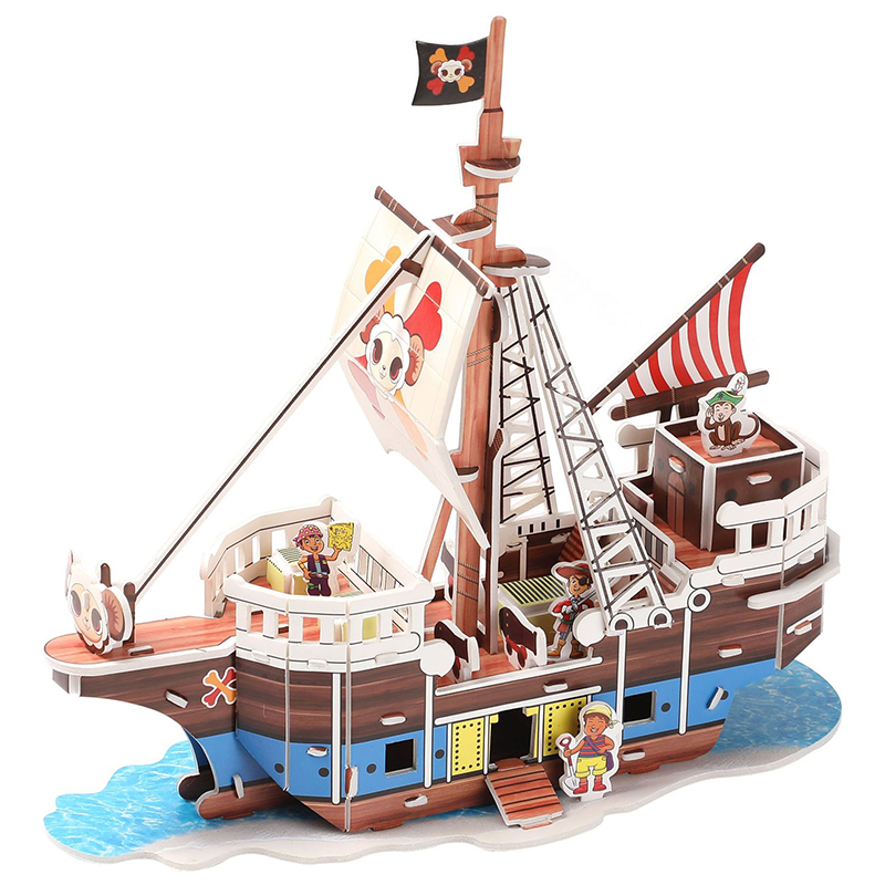 加大号卡通Q版海盗船模型3d立体拼图纸质拼插积木儿童益智玩具