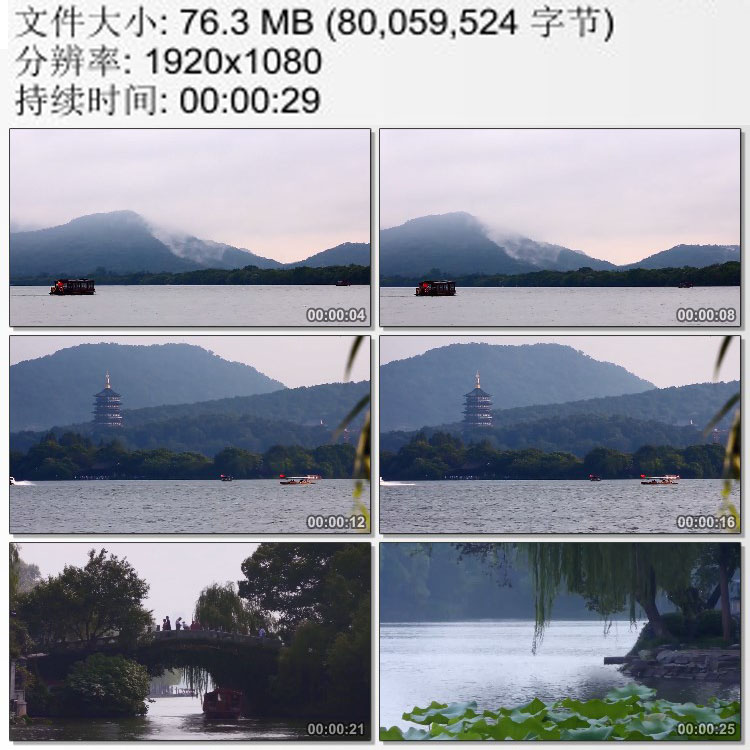 杭州西湖美景视频 游船 游客 雷峰塔 荷叶 高清实拍视频素材
