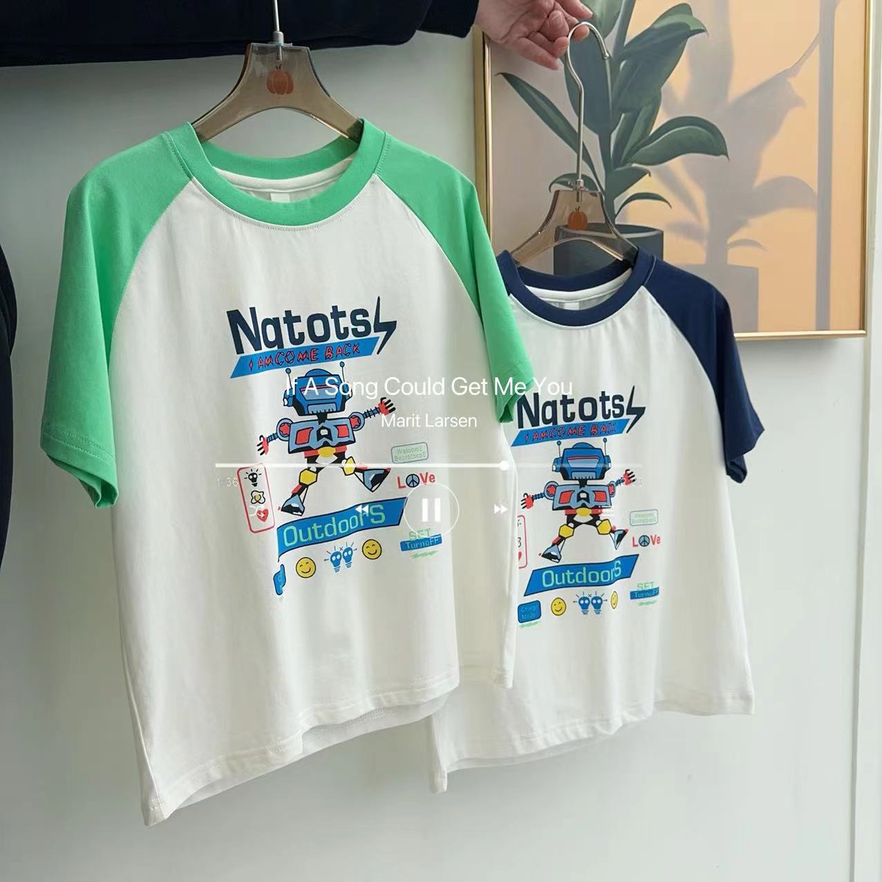 南瓜田童装短袖T恤2024夏季新款中大童男童机器人卡通纯棉上衣潮