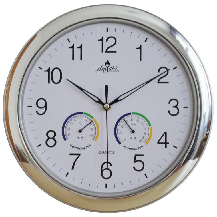 恒时12英寸时尚潮流创意温湿度功能挂钟表客厅时钟石英钟表