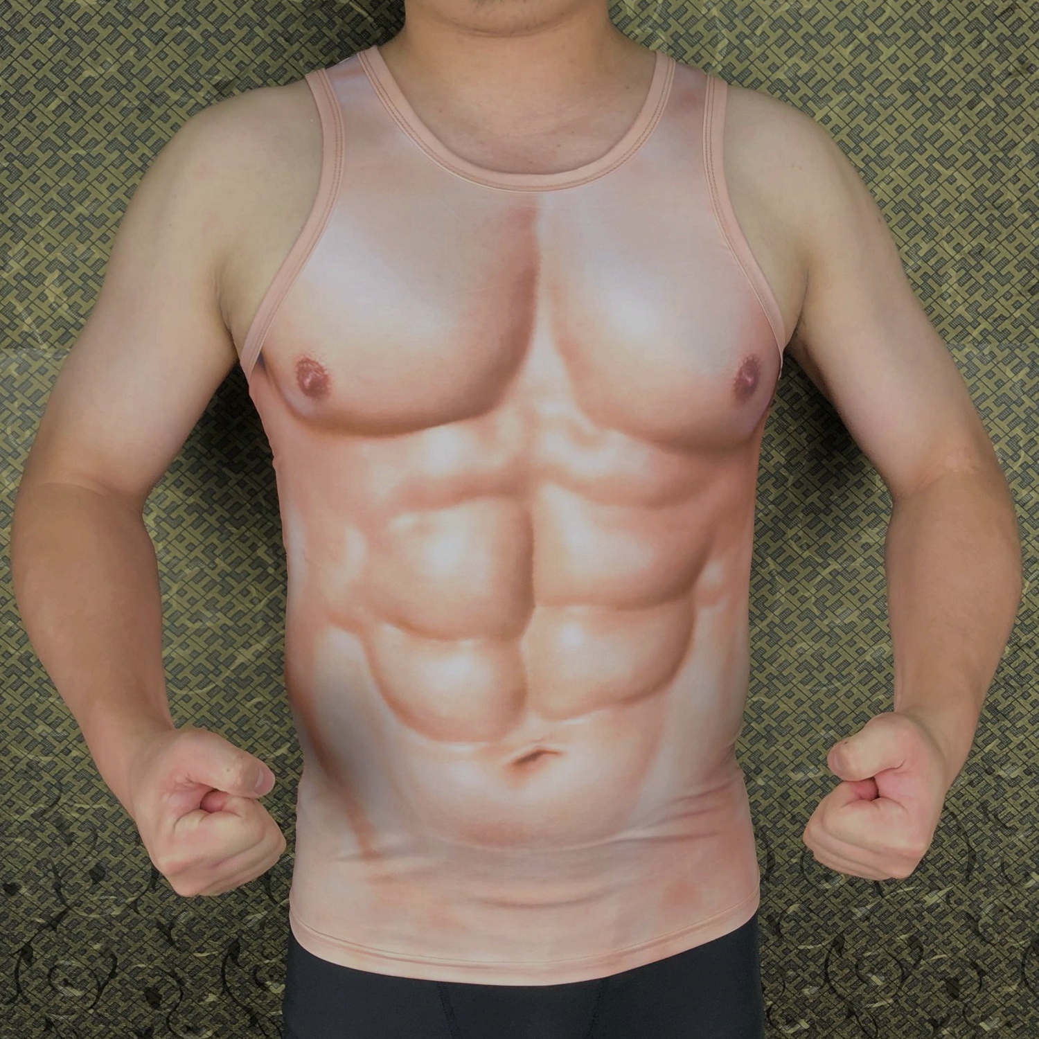 个性肌肉男背心t恤抖音猩猩创意假腹肌恶搞衣服3D立体肤色上衣潮