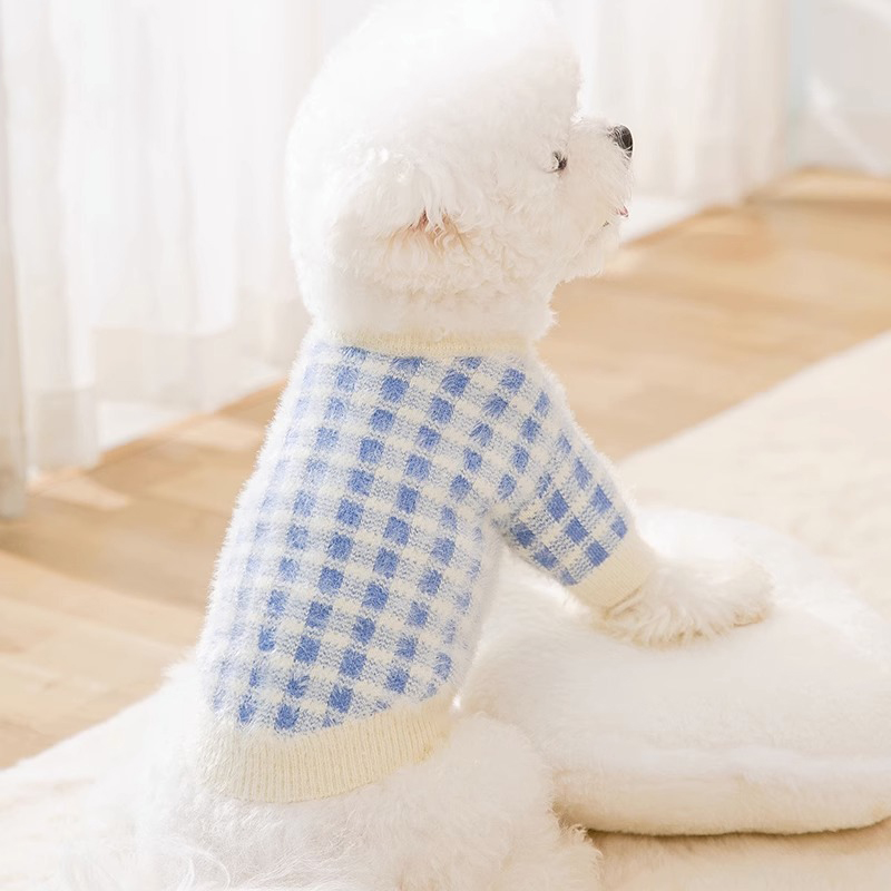 宠物狗狗秋冬毛衣格子造型防掉毛衣服保暖比熊约克夏小型幼犬衣服