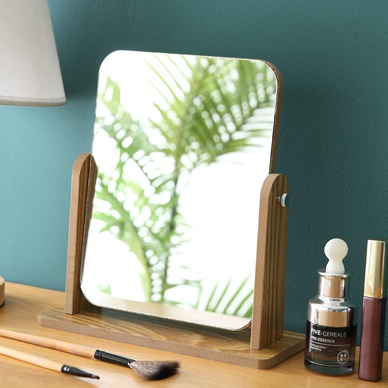 高清木质女台式化妆镜旋转梳妆镜单面折叠美容镜子学生宿舍桌面镜