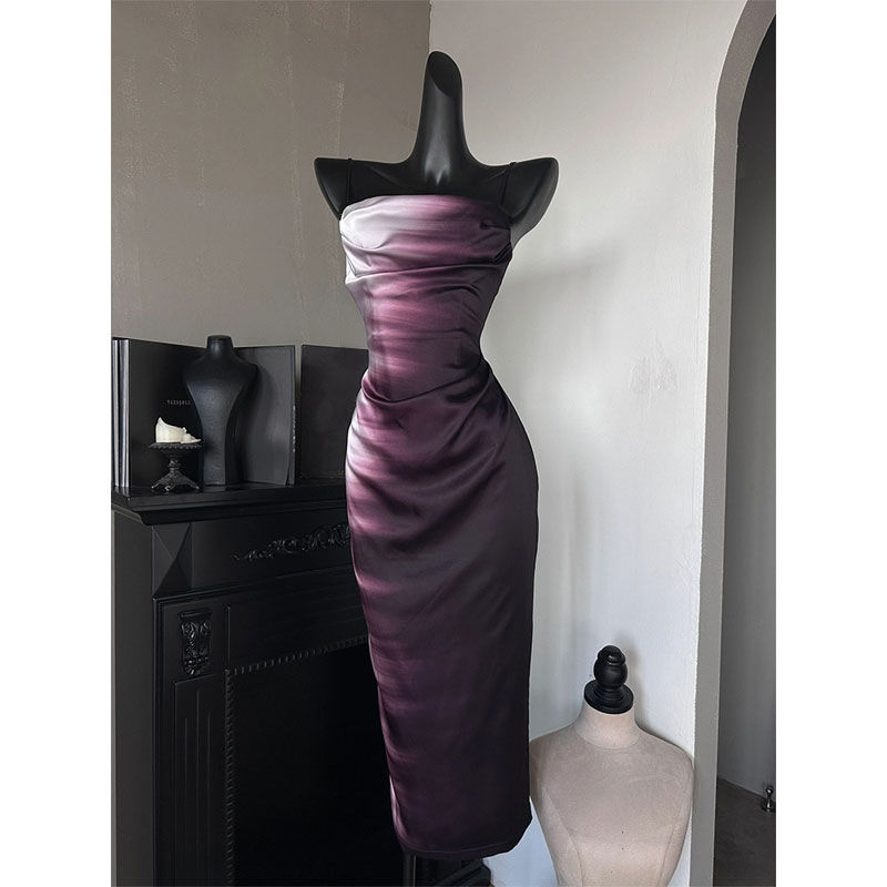 2024春款法式高级感时髦紫色渐变连衣裙高端精致气质修身小众裙子