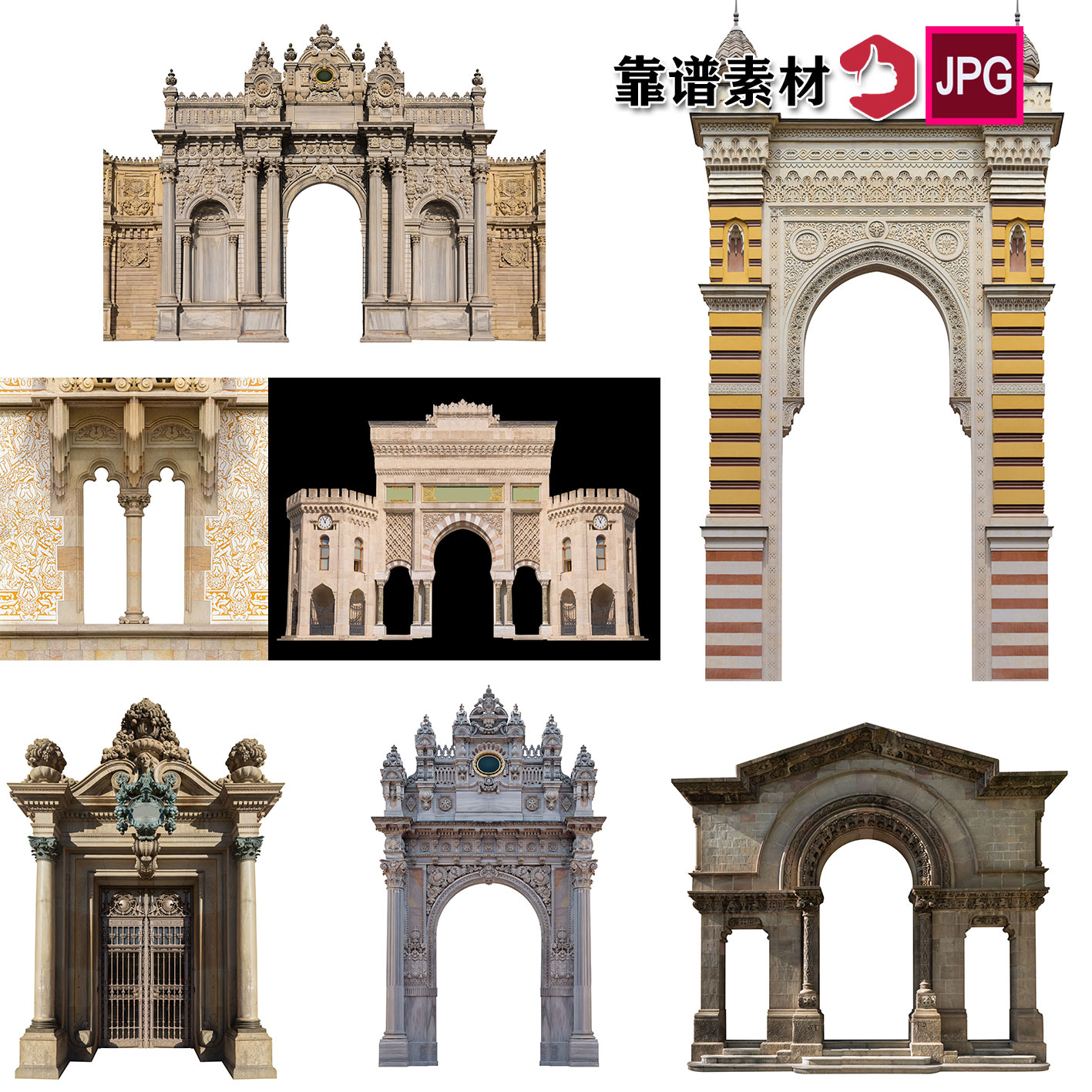 欧式古典浮雕罗马柱复古拱门拱形建筑门洞背景图片设计素材