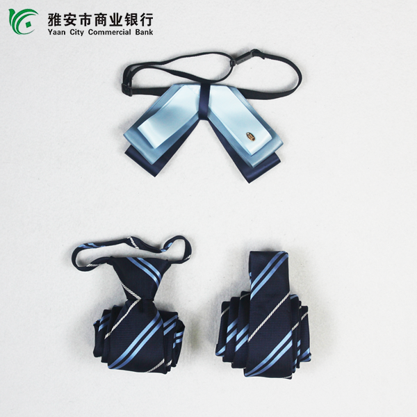 四川省雅安市商业银行职业装蓝色无标记女士领花蝴蝶结男士领带