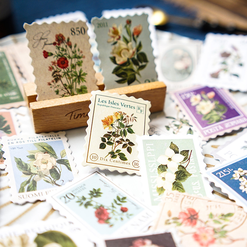白糖杂货 自然博物馆贴纸 植物图鉴手帐素材装饰仿邮票复古贴画