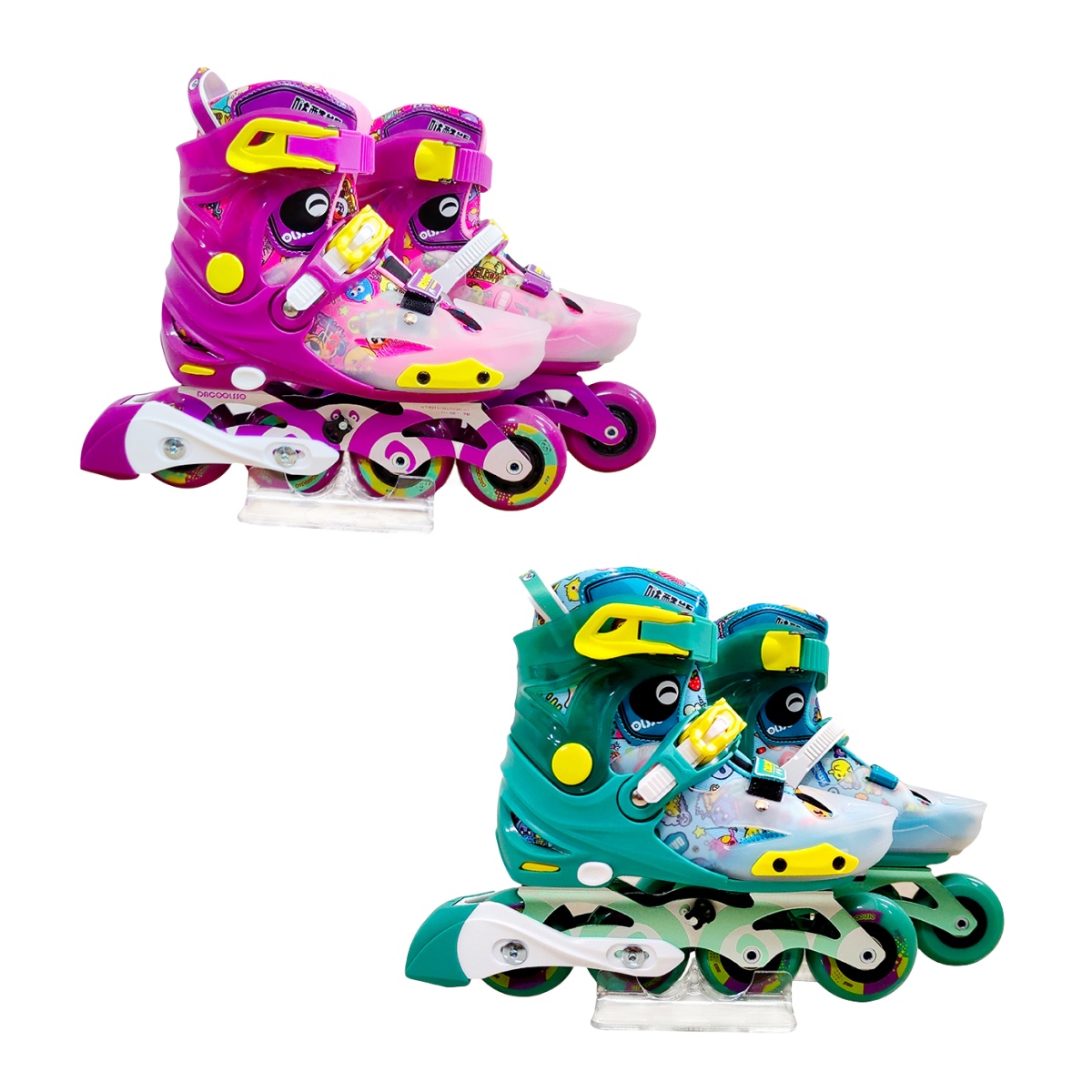 【中级花样鞋】【初学儿童】男女儿童专业培训轮滑鞋蓝粉色套装