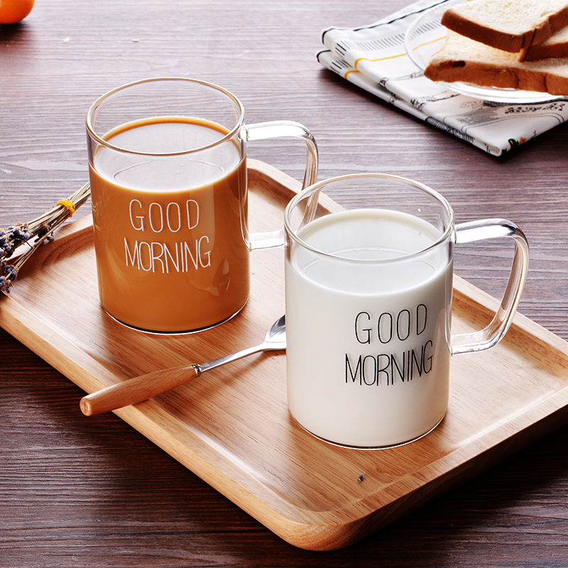简约早安杯good morning杯耐热玻璃杯早餐杯女水杯家用牛奶杯子