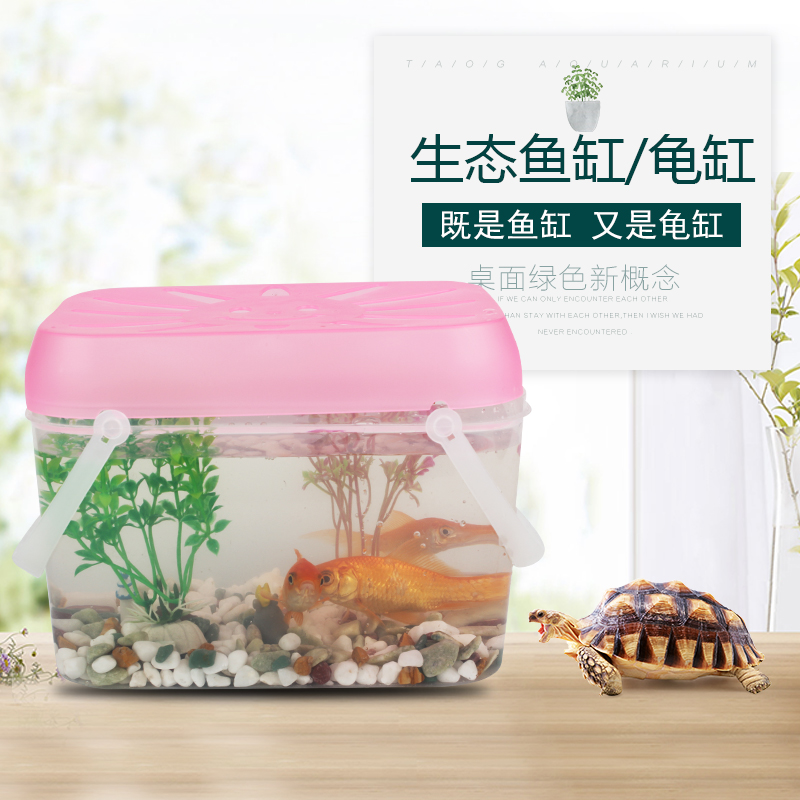 小鱼缸乌龟缸迷你宠物饲养盒儿童手提小号塑料幼儿园小朋友养蝌蚪