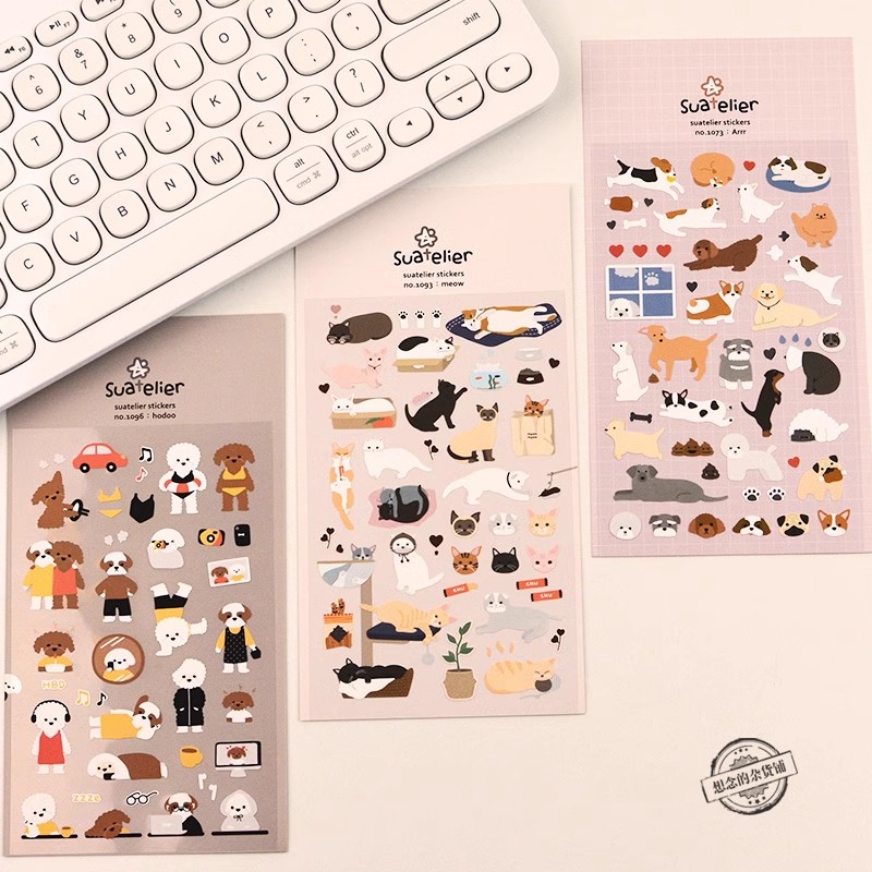 韩国suatelier猫咪狗狗泰迪熊猫可爱动物ins手帐相册手机装饰贴纸