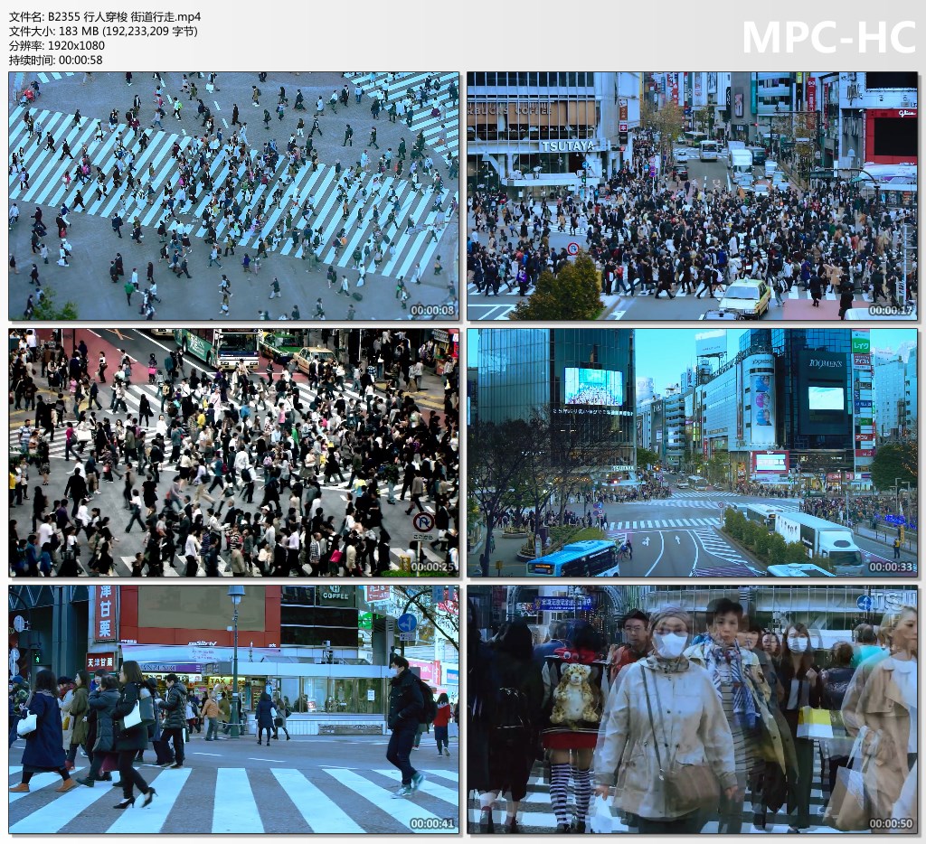 行人穿梭街道行走时间日本城市斑马线人群人流升格延时视频素材