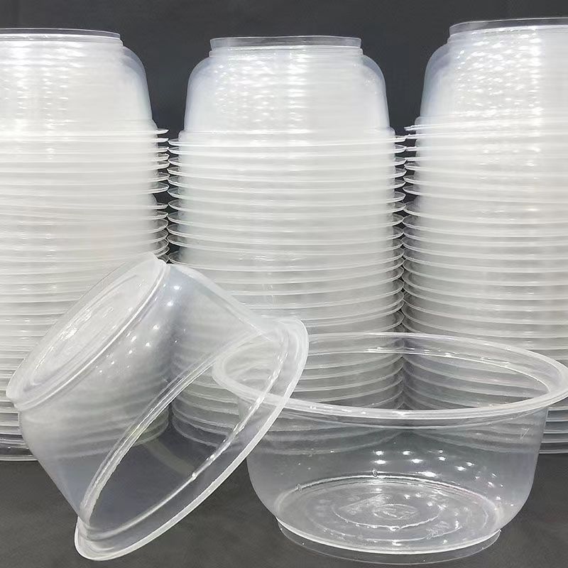 一次性碗塑料透明PP碗打包加厚外卖小饭盒快餐盒带盖圆形汤碗整箱
