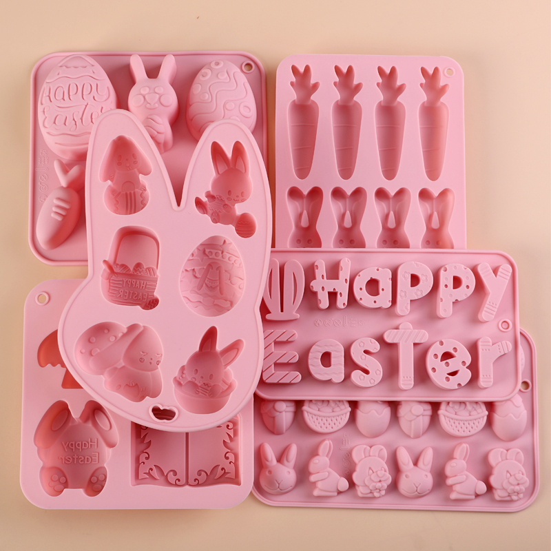 复活节小兔彩蛋食品级硅胶模具儿童果冻布丁手工软糖蜡瓶糖蛋糕模