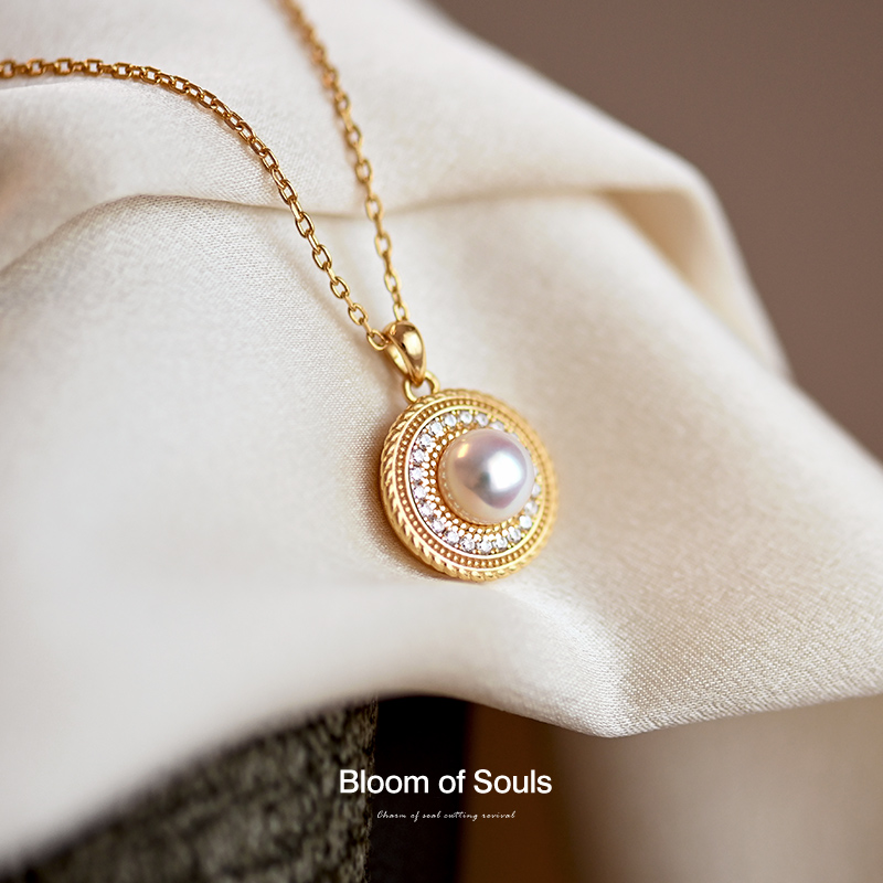 《涟漪》原创设计S925纯银天然淡水珍珠项链圆形复古法式吊坠女新