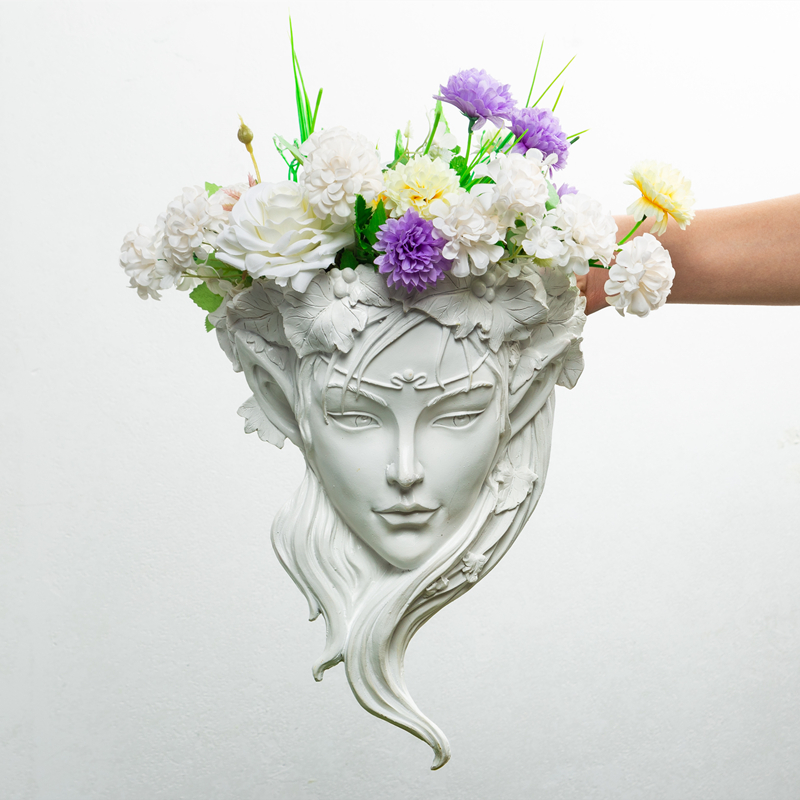 背景墙壁挂壁饰树脂花盆创意欧式复古女神头像花园客厅艺术花盆