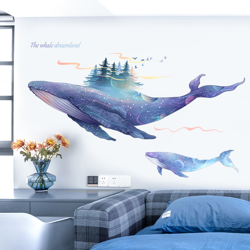 壁纸自粘宿舍大学生寝室卧室墙面装饰海底世界创意鲸鱼墙贴纸贴画
