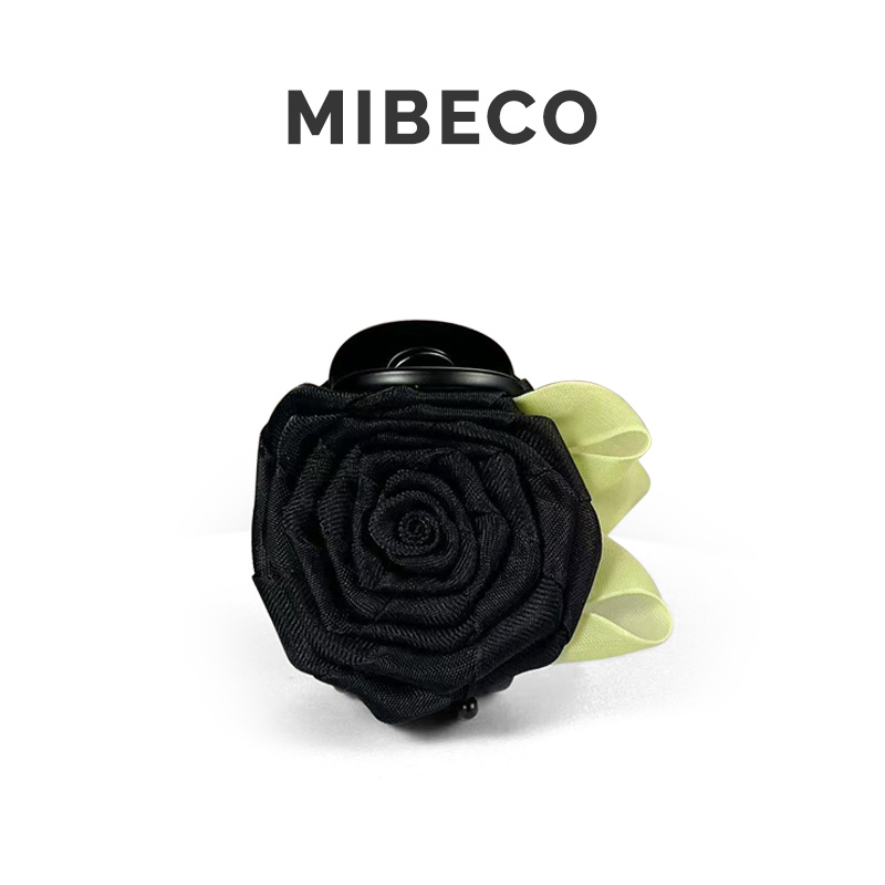 Mibeco厄瓜多尔黑色玫瑰绿叶发夹经典新中式抓夹春天小香风头饰女