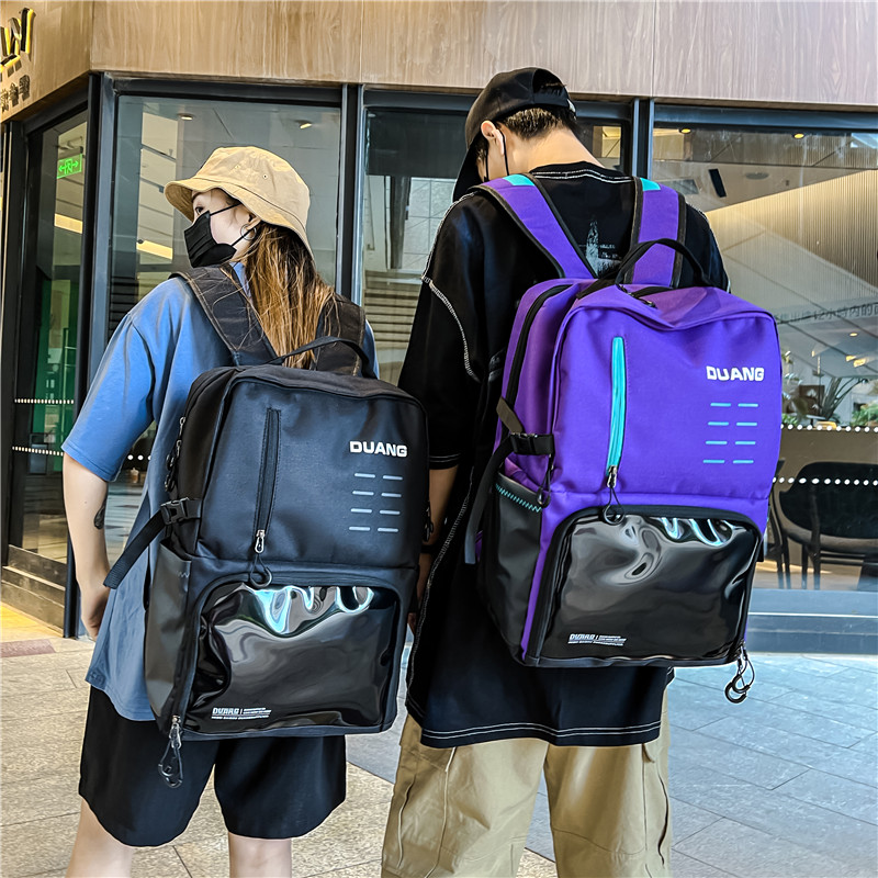 痛包男款双肩包大容量电脑包机车篮球书包足球背包紫色短途旅行包