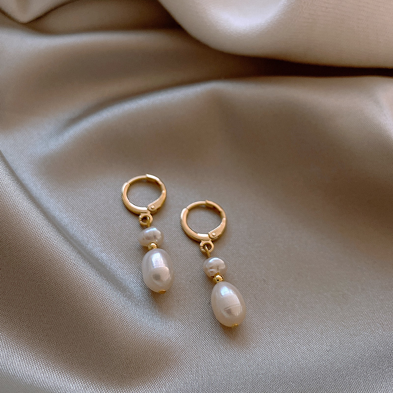 巴洛克淡水异形珍珠耳扣女新款法式米粒淡水珍珠耳环耳饰品