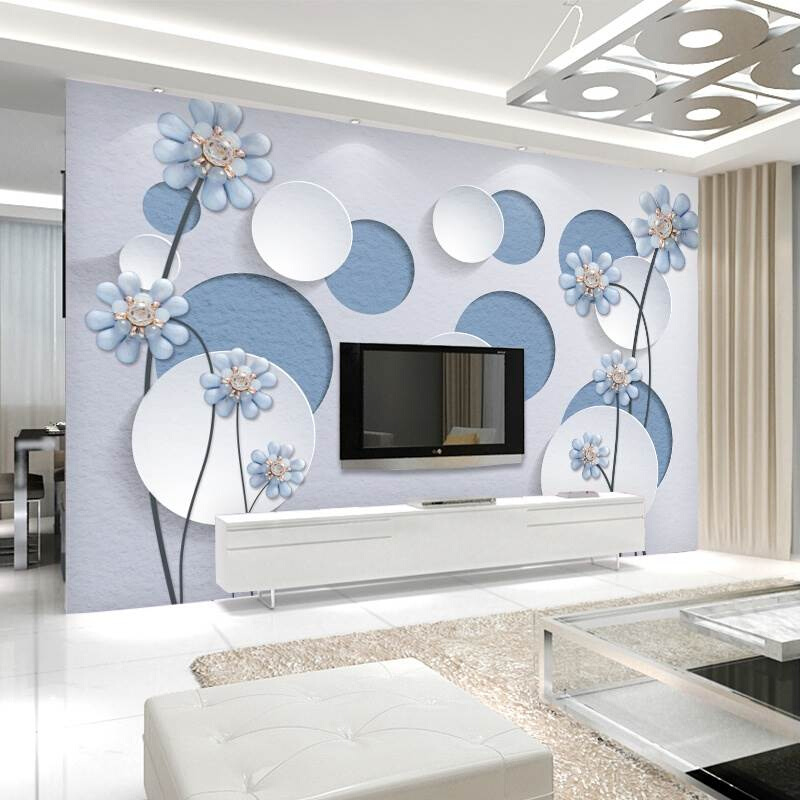 2023现代简约圆圈花朵墙纸客厅电视背景墙装饰壁画卧室立体墙布