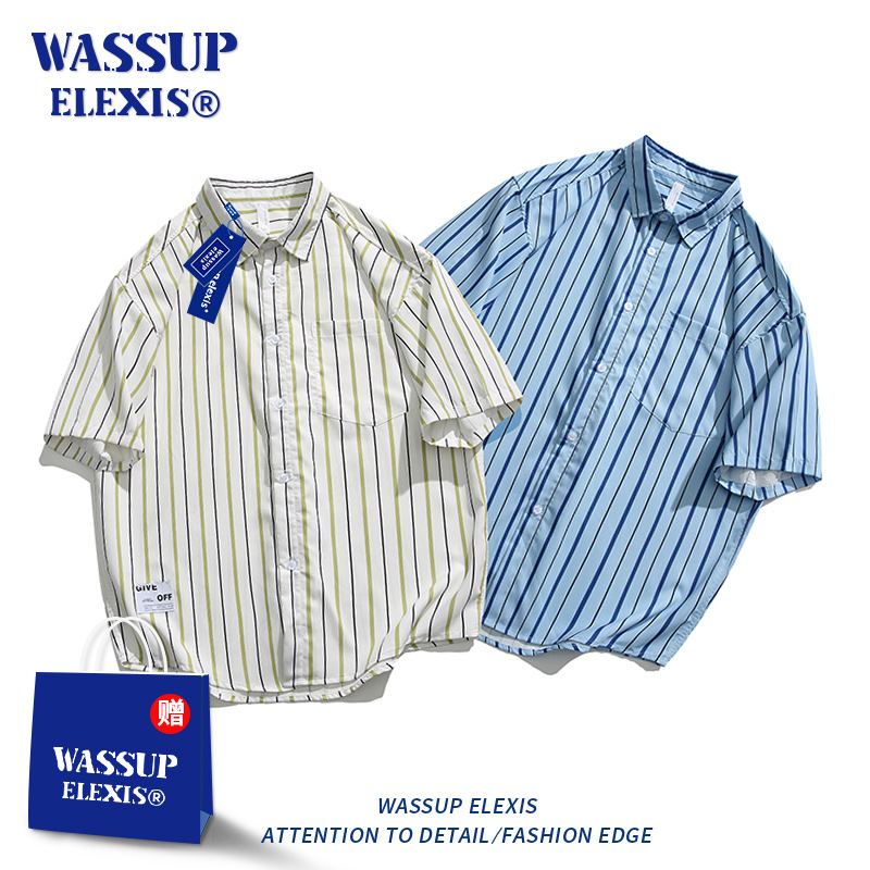 WASSUP ELEXIS夏季男生简约时尚百搭短袖衬衫男友风穿搭痞帅潮流