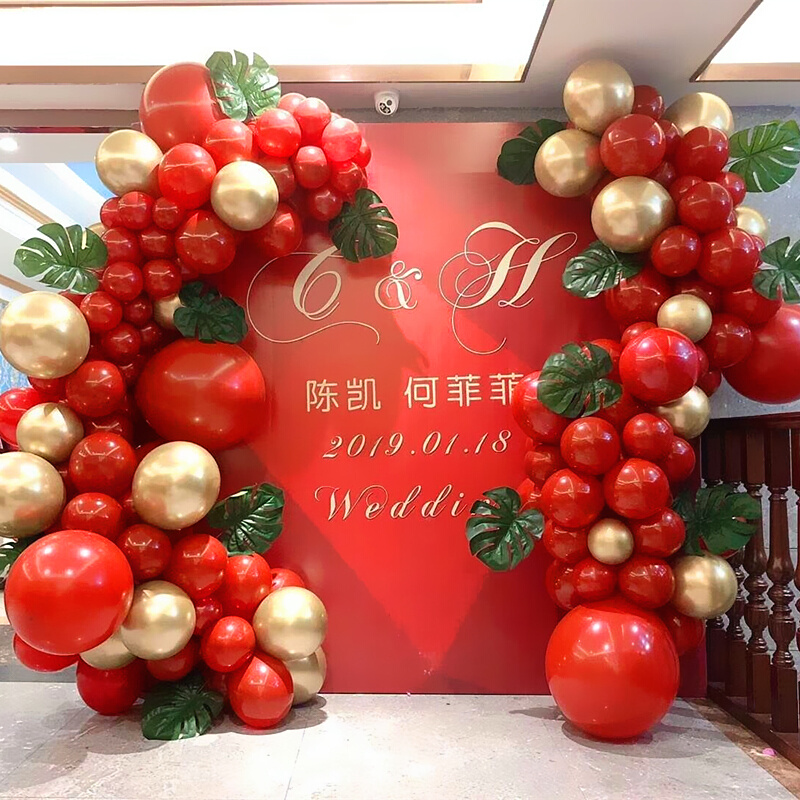 单层宝石红石榴红中国红气球生日过寿布置婚礼喜庆婚房婚庆装饰品