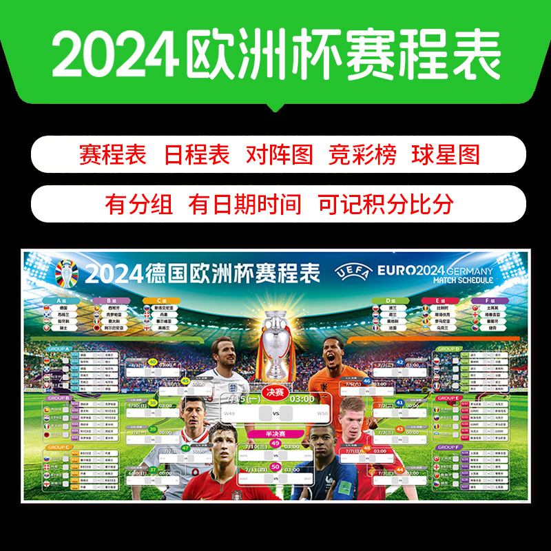 2024欧洲杯赛程表英文版足球球星海报彩票店布置挂图装饰画壁纸