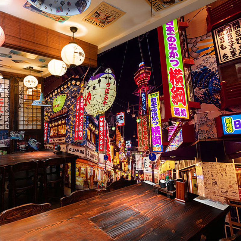 日料寿司店拉面背景墙纸日式居酒屋日本街景建筑和风餐馆装饰壁纸