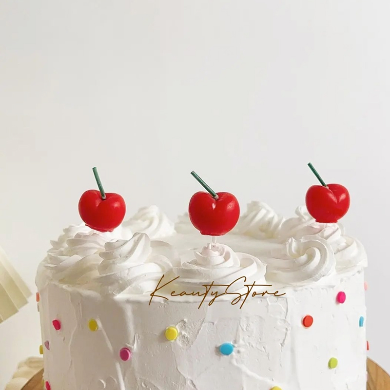 网红烘焙蛋糕装饰摆件韩系ins复古樱桃草莓可爱卡通熊兔生日蜡烛