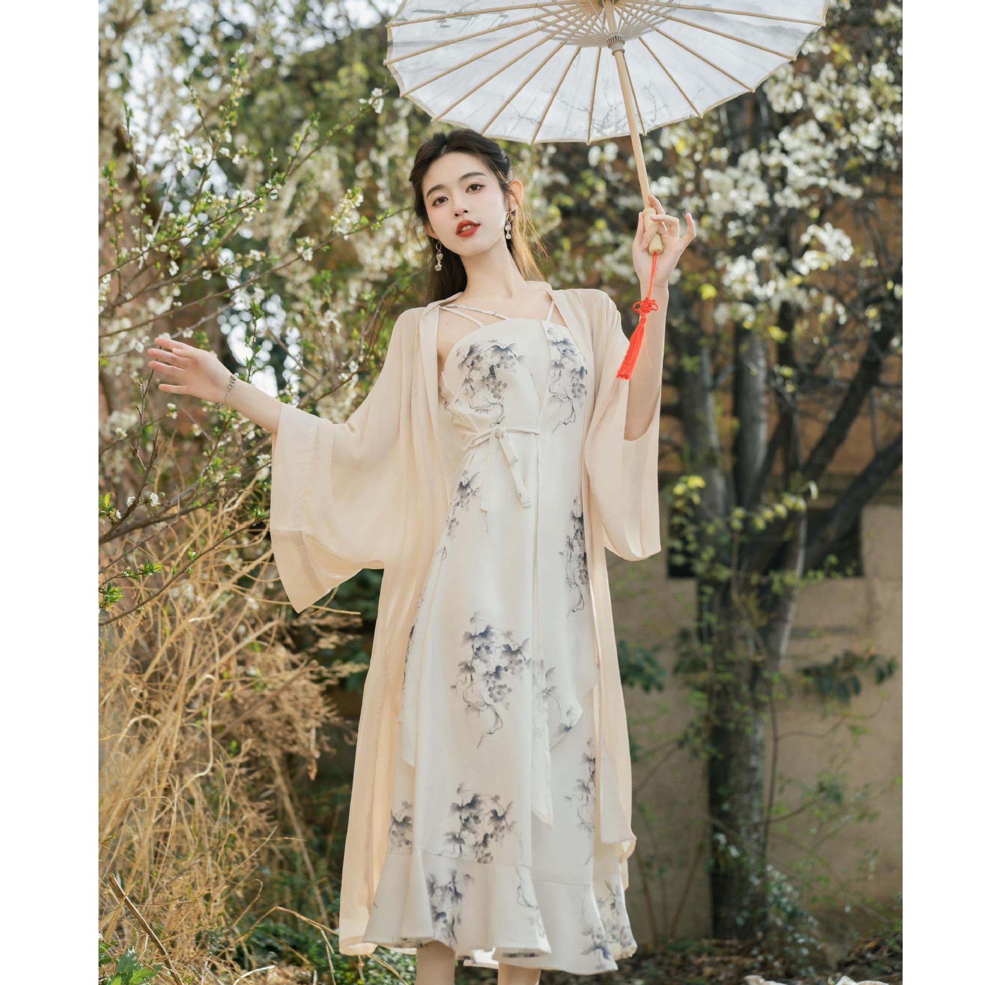 新中式女装轻国风仙气飘逸古风茶汉服连衣裙两件套 十现货动漫