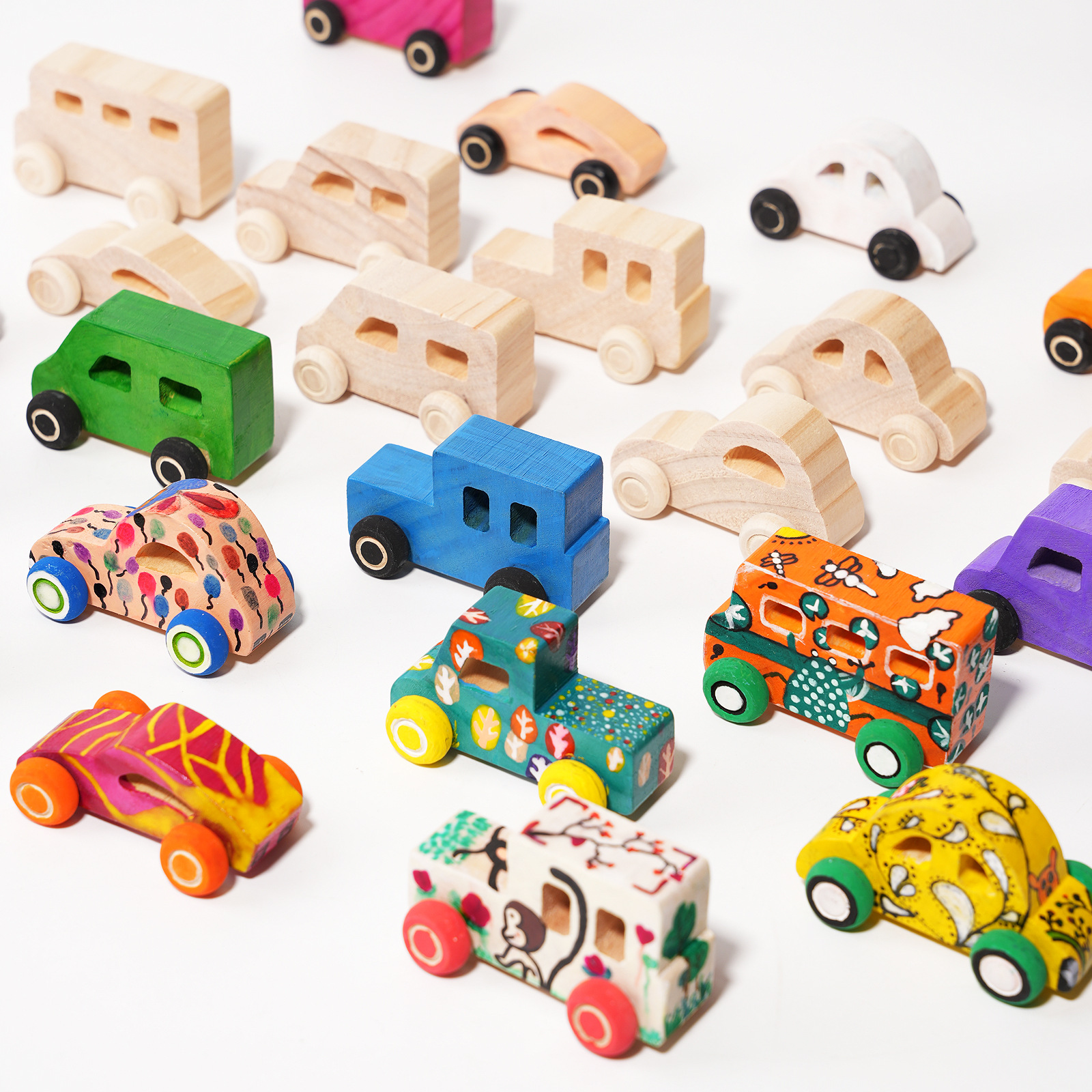 幼儿园diy手工木质涂鸦小车儿童彩绘画填色模型玩具立体涂色积木