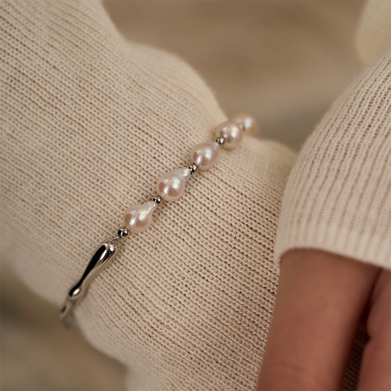 ZING法式复古不规则天然异形巴洛克珍珠手镯手链女轻奢小众设计感