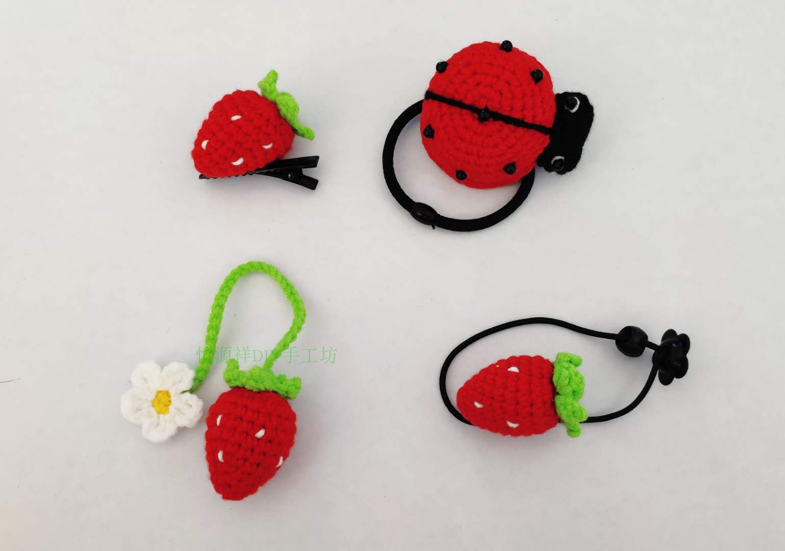草莓瓢虫发圈发夹钥匙链幼儿园作业女朋友生日礼物可爱发箍成品