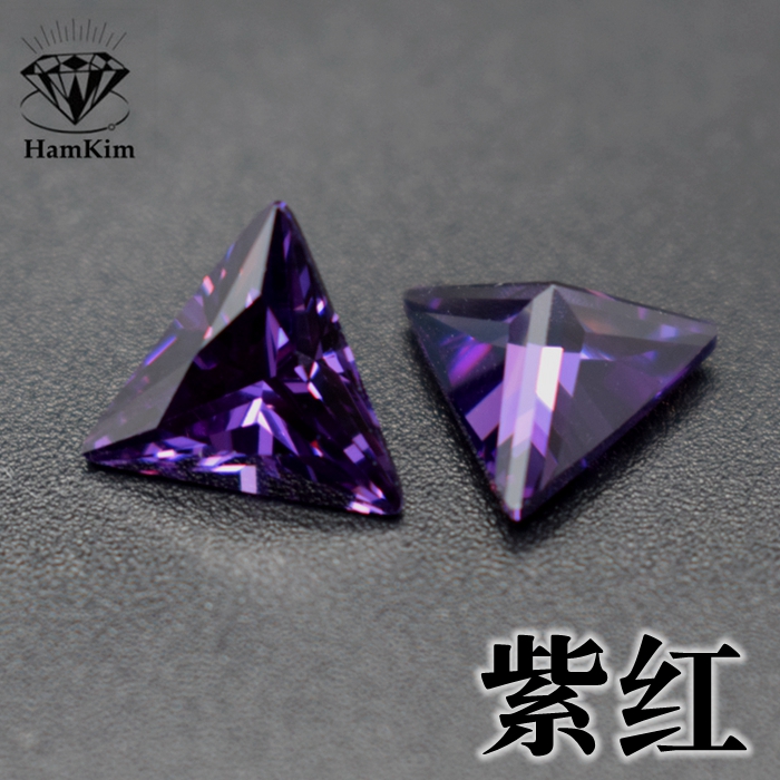 紫红三角形锆石裸石戒面宝石镶嵌彩色尖底钻可做饰品耳钉配石diy