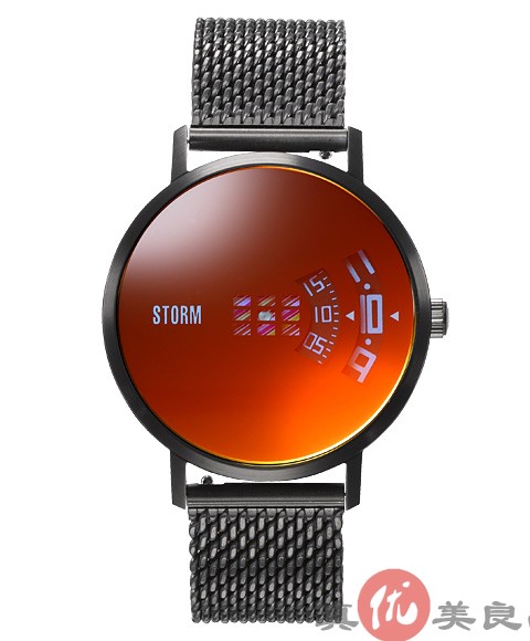 日本代购 STORM LONDON 男士复古偏光镜面数字表盘钢带潮人手表
