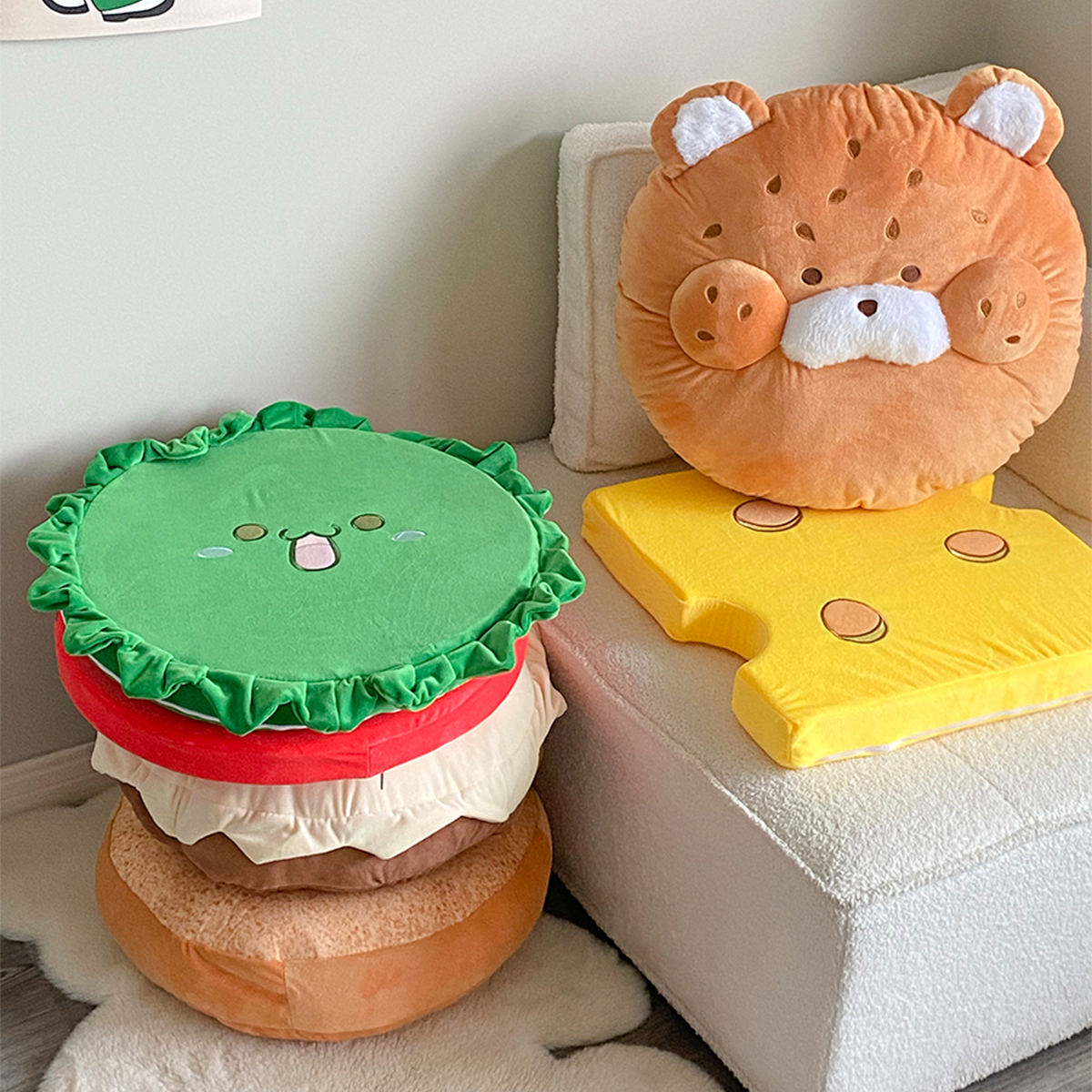 创意巨无霸大汉堡沙发靠垫趣味搞怪毛绒玩具两用蒲团椅垫生日礼物