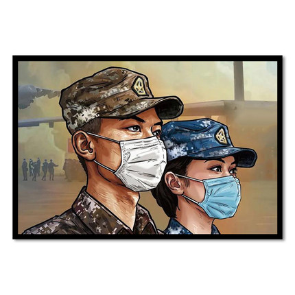 医生护士军人抗击疫情的逆行者 diy数字油画手绘填色丙烯油彩画